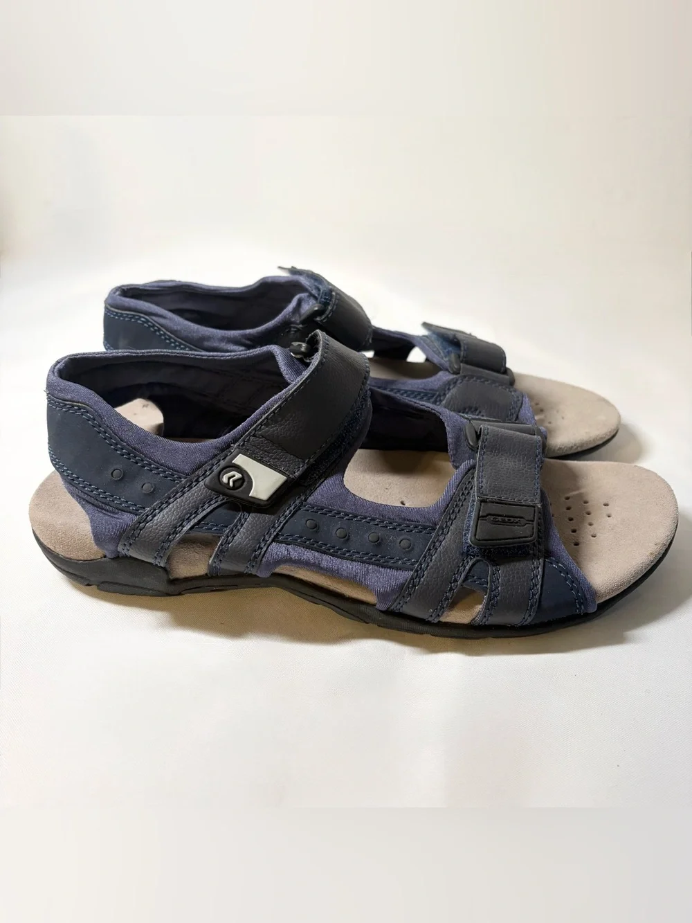 Geox Strada Navy Dual Hook and Loop Adjustable Strap Men’s Sandals Size 9
